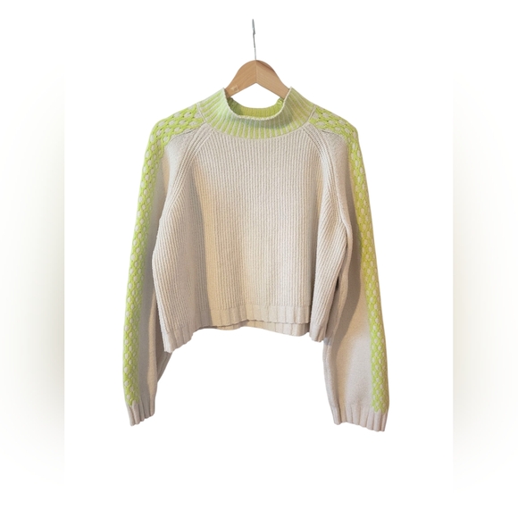 Wild Fable Cream and Neon Green Sweater - Picture 1 of 7